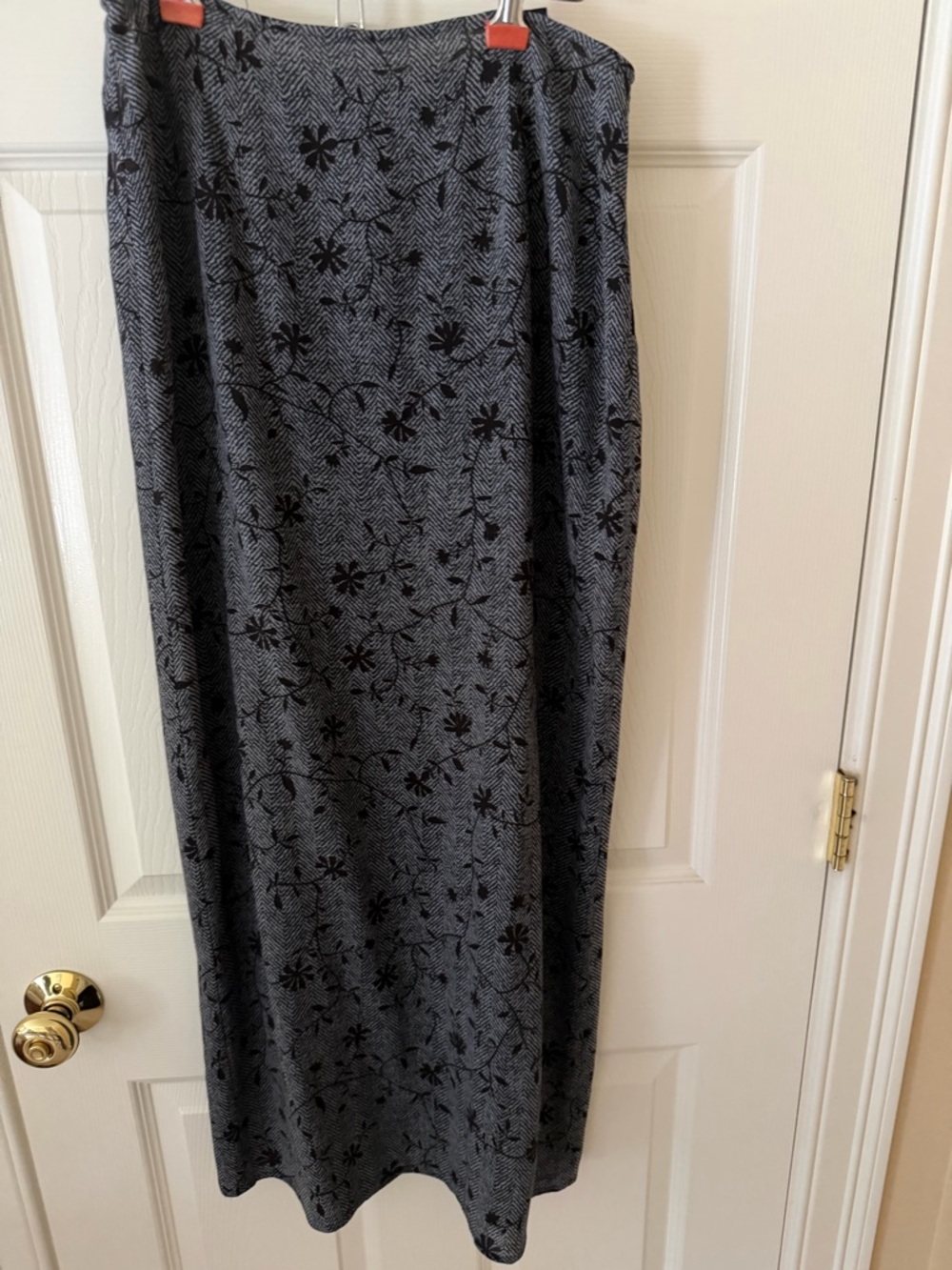 Express Black Floral Maxi Skirt with Subtle Herringbone